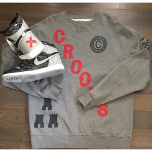 Rare Crooks and Castles Mens Trouble Makers Gray Fleece Crewneck Sweatshirt Sz L